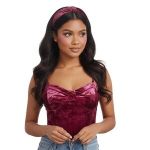 NWT Forever 21 Party Collection Velour Bodysuit Burgundy Strappy Bustier M